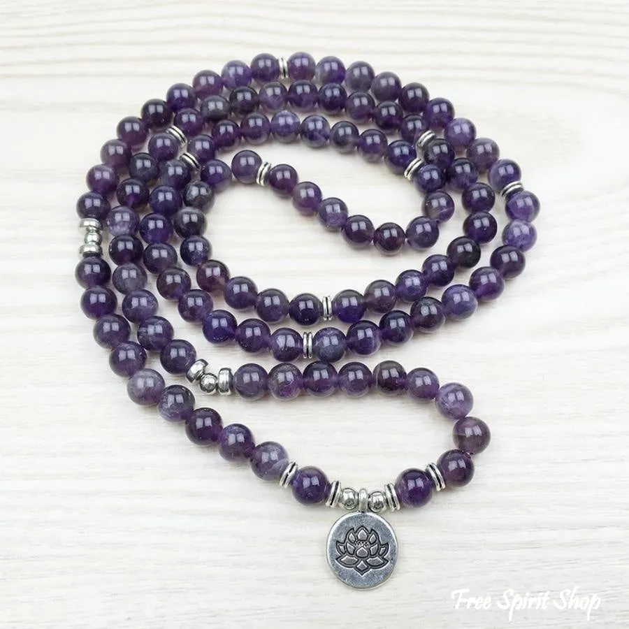 108 Natural Amethyst Stone Mala Prayer Beads Bracelet