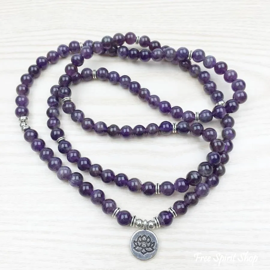 108 Natural Amethyst Stone Mala Prayer Beads Bracelet