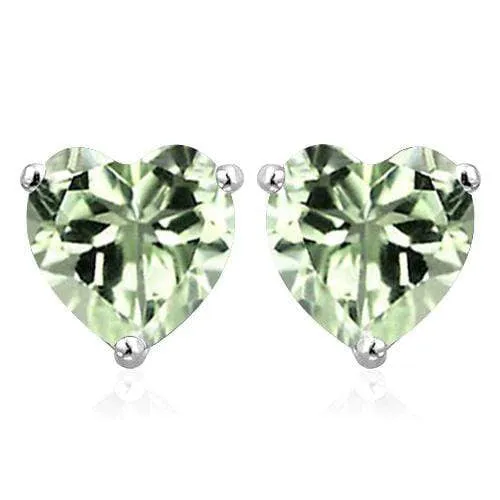 10K Solid White Gold Heart shape 6MM GREEN AMETHYST Earring Studs