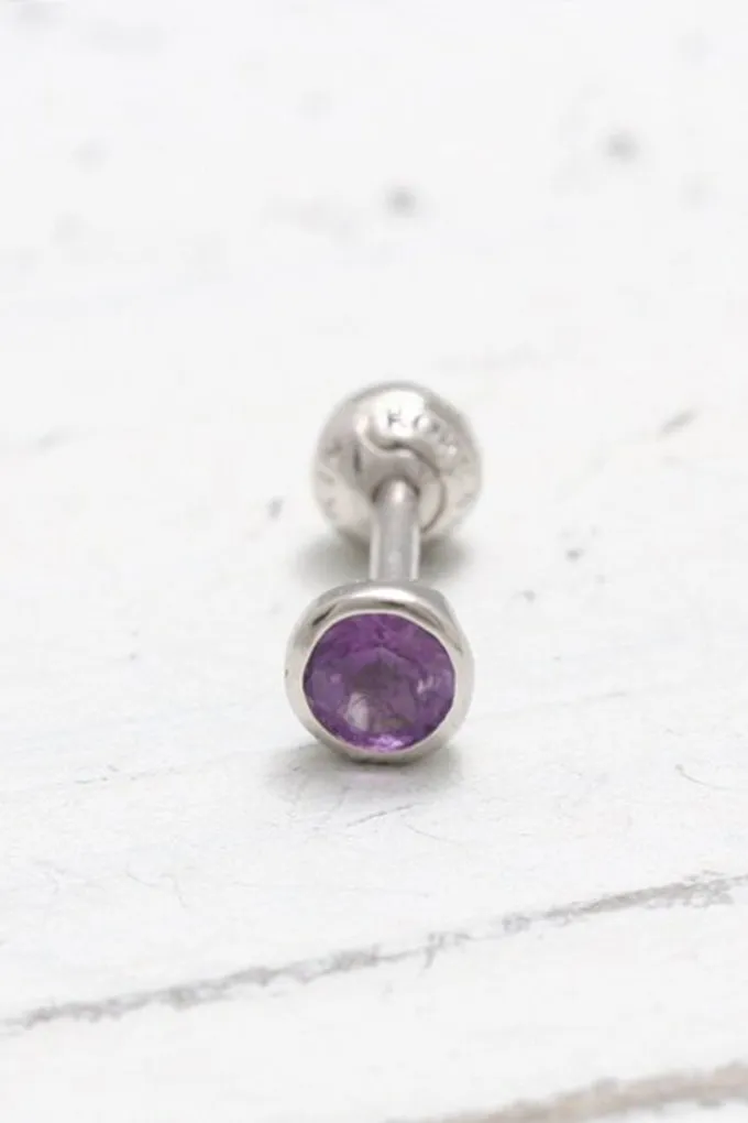 14K 18K Solid Gold 0.1ct Genuine Amethyst Bezel Cartilage Tragus Helix Piercing