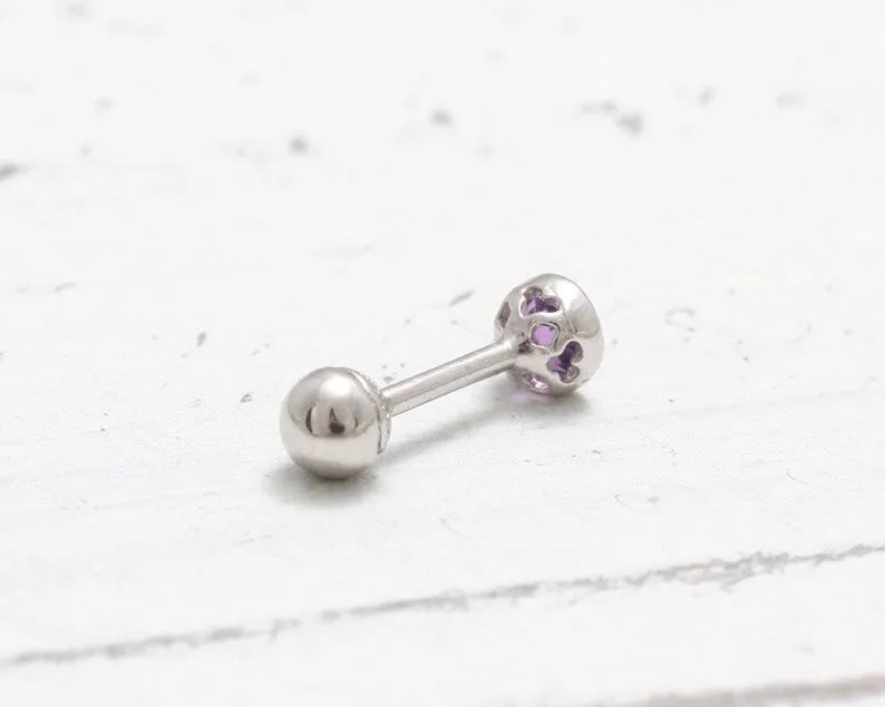 14K 18K Solid Gold 0.1ct Genuine Amethyst Bezel Cartilage Tragus Helix Piercing