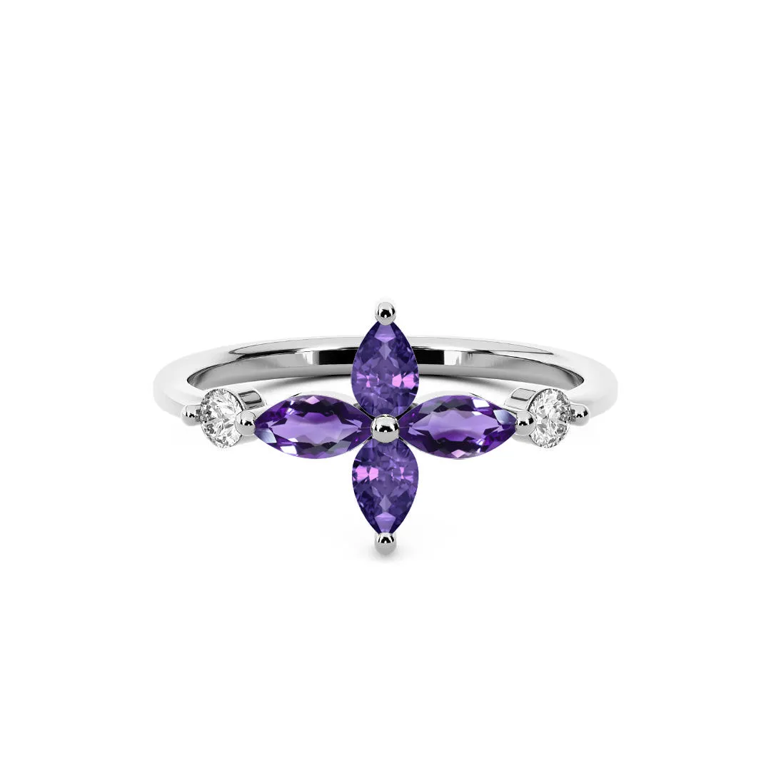 14k White Gold 0.50ct ttw Amethyst & Diamond Flower Ring