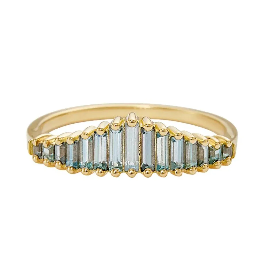 18K Gold & Graduated Teal Sapphire Tiara Ring