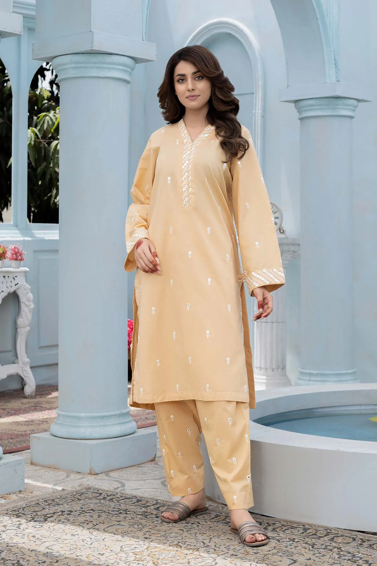 2 PC Embroidered Lawn Shirt With Cotton Shalwar CNP22-58