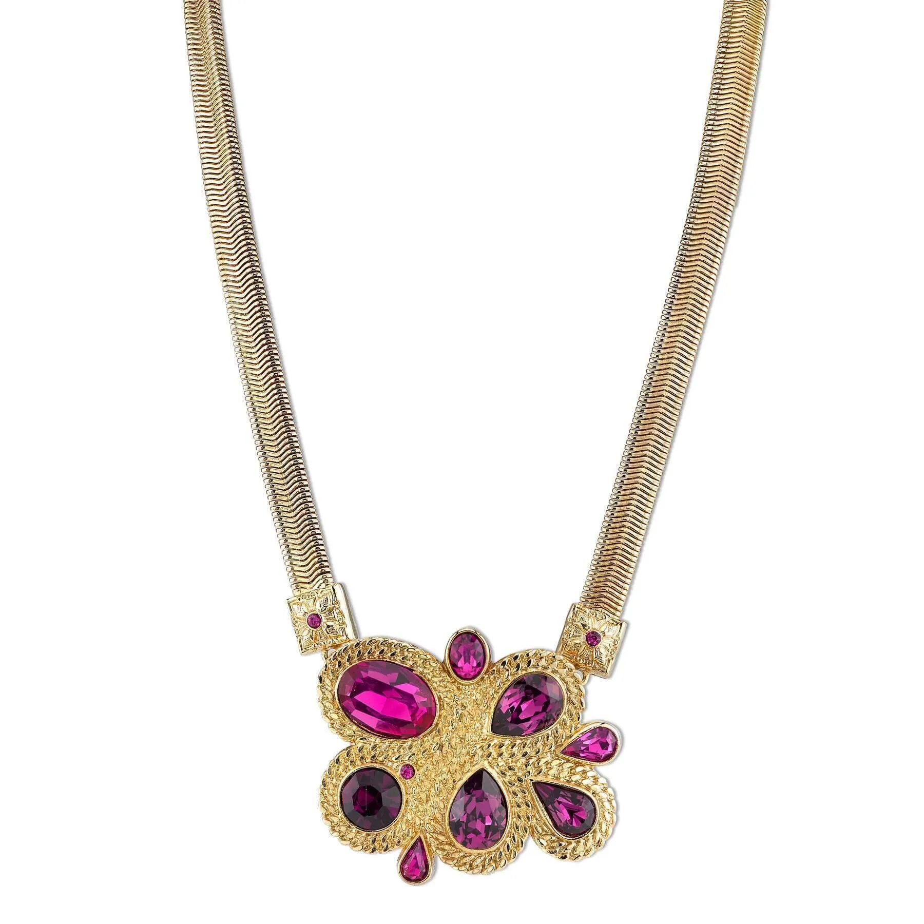 2028 Jewelry Amethyst Purple Color And Fuchsia Cluster Necklace 16 + 3 Extender