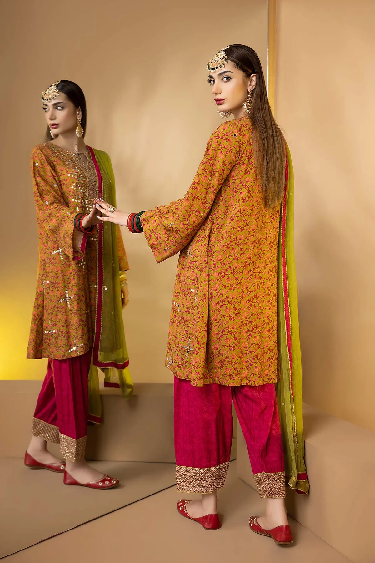 3-Pc Embroidered Printed Shirt With Chifoon Dupatta and Raw Silk Shalwar STM22-11