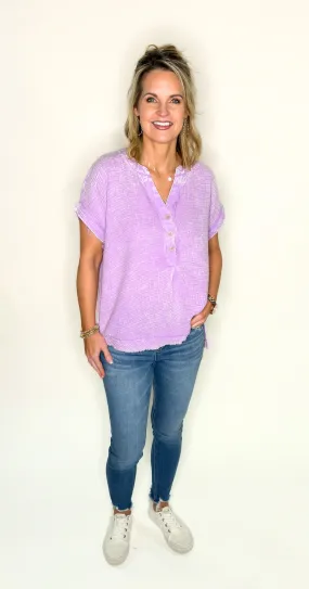 Acid Washed Lavender Henley Top