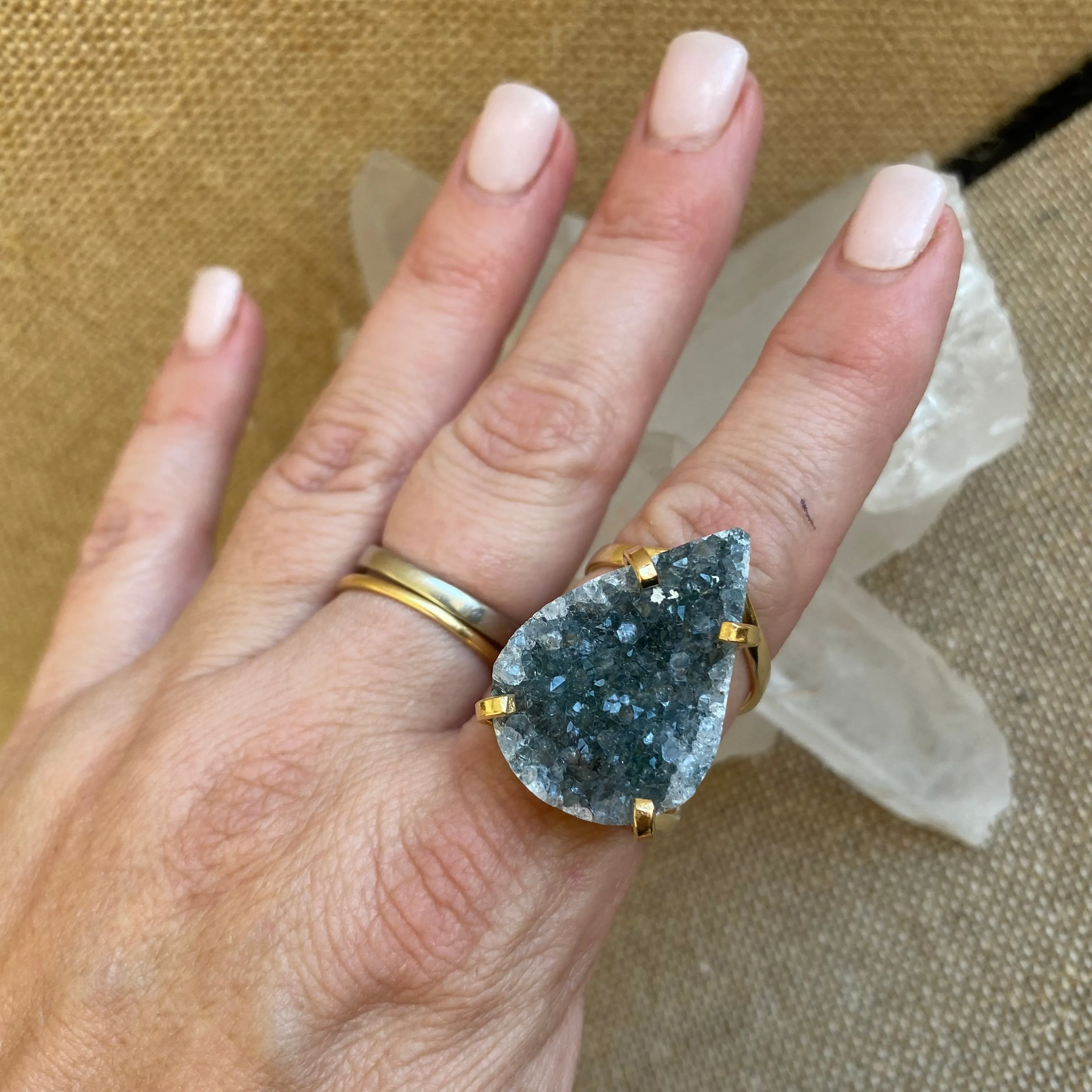 Amethyst Druzy Teardrop Ring #62