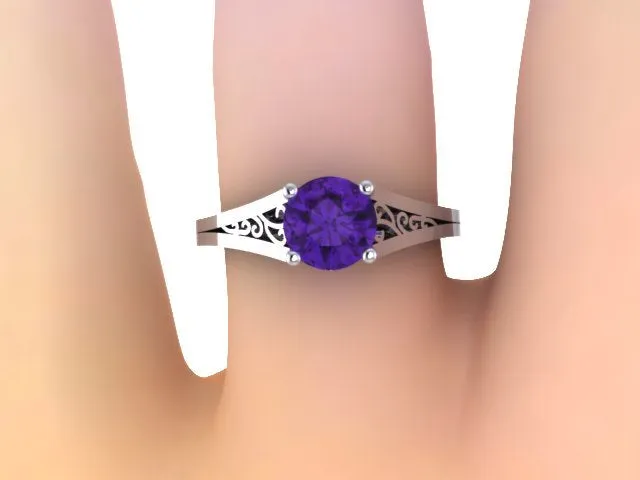 Amethyst Engagement Ring Wedding Ring 14K White Gold Unique Bridal Ring Filigree Design Fine Jewelry Chrsitmas Gift Edwardian Ho