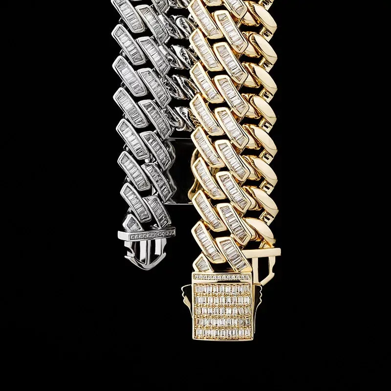 Baguette Cut Box Clasp Cuban Chain -18mm