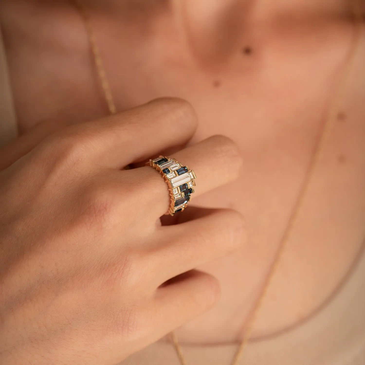 Baguette Cut Sapphire and Diamond Tiara Ring