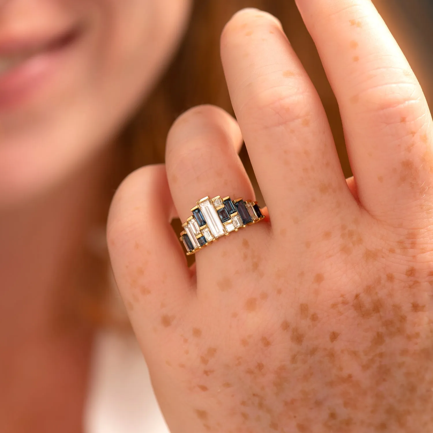 Baguette Cut Sapphire and Diamond Tiara Ring