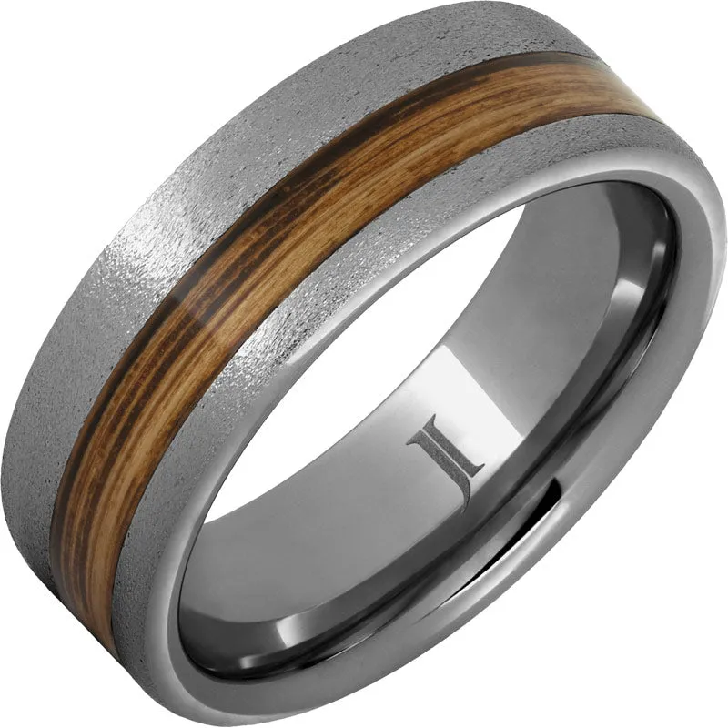 Barrel Aged Rugged Tungsten Ring with Rye Whiskey Inlay and Stone Finish