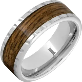 Barrel Aged Serinium Ring with Bourbon Wood Inlay and Scored Edge