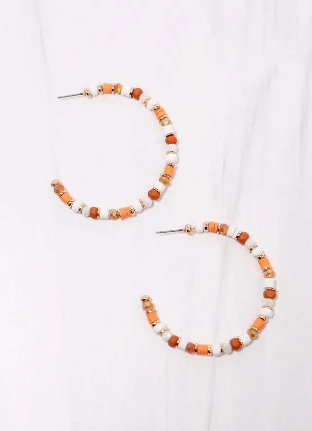 Bartlett Beaded Hoop Earring ORANGE WHITE