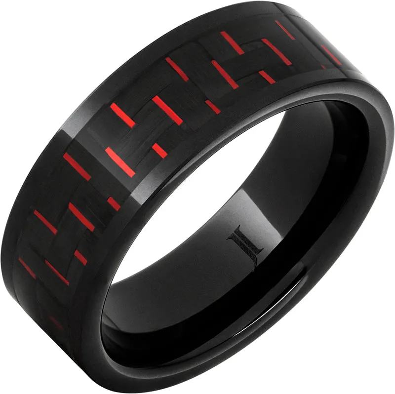 Black Diamond Ceramic Red Carbon Fiber Inlay Ring