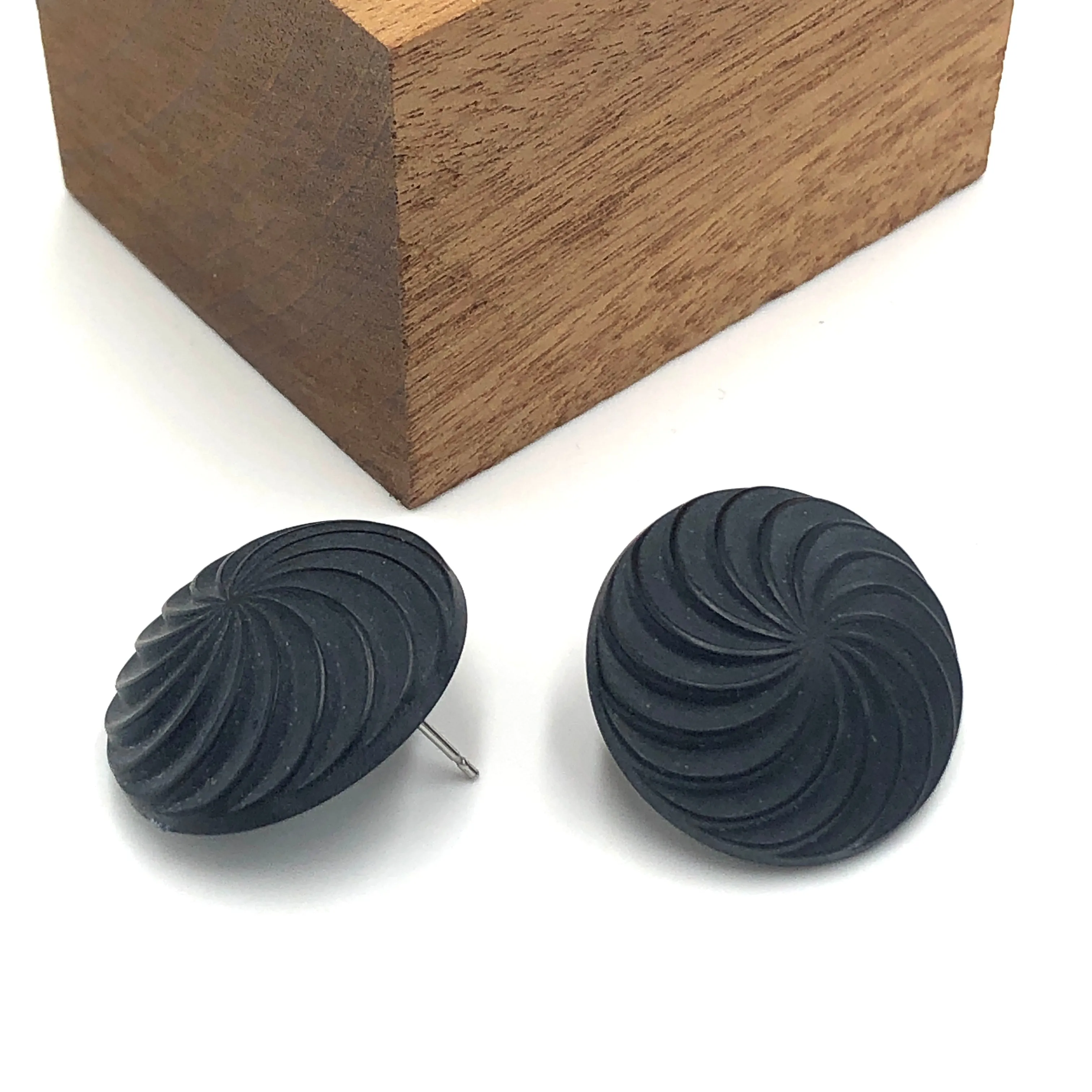 Black Vortex Retro Button Stud Earrings