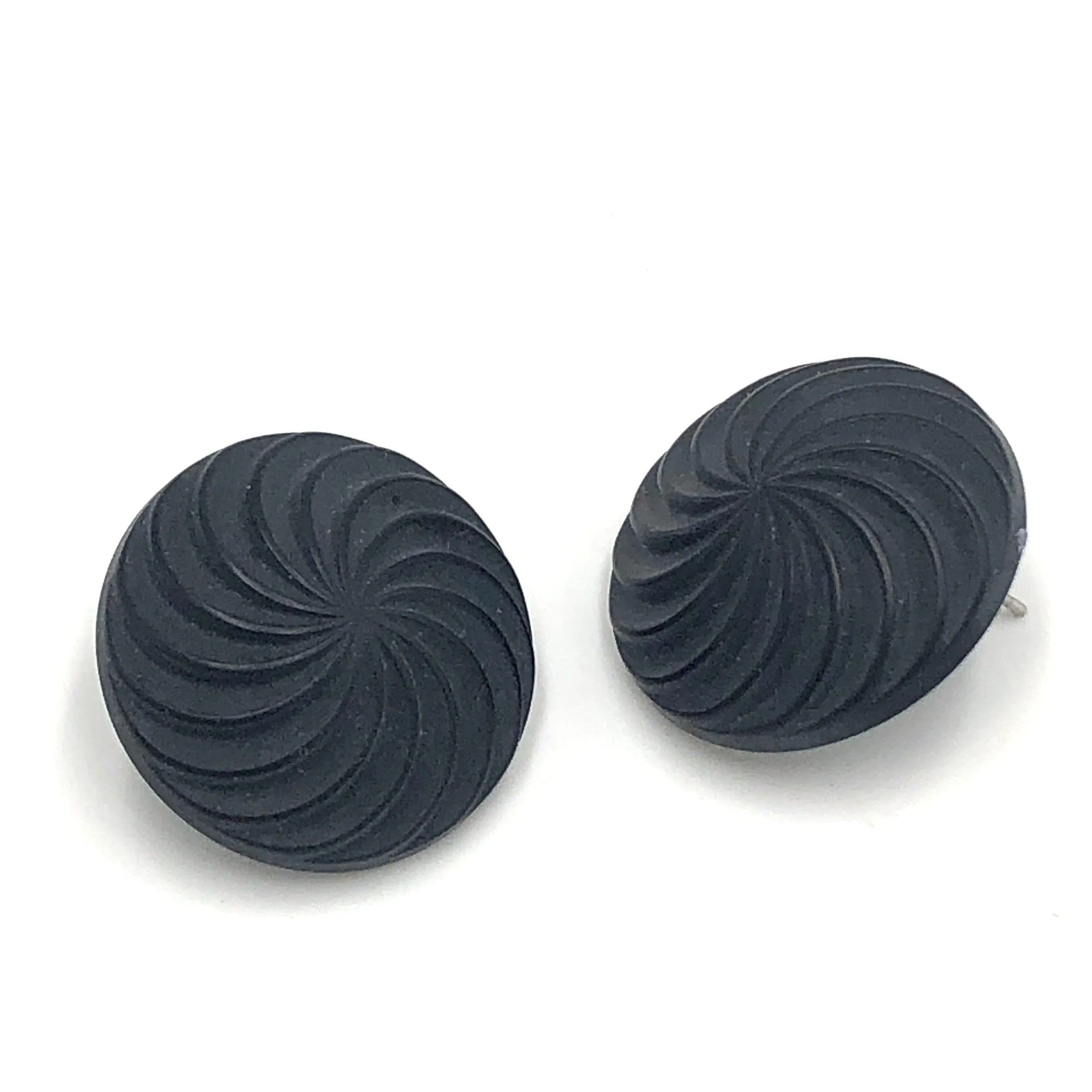 Black Vortex Retro Button Stud Earrings