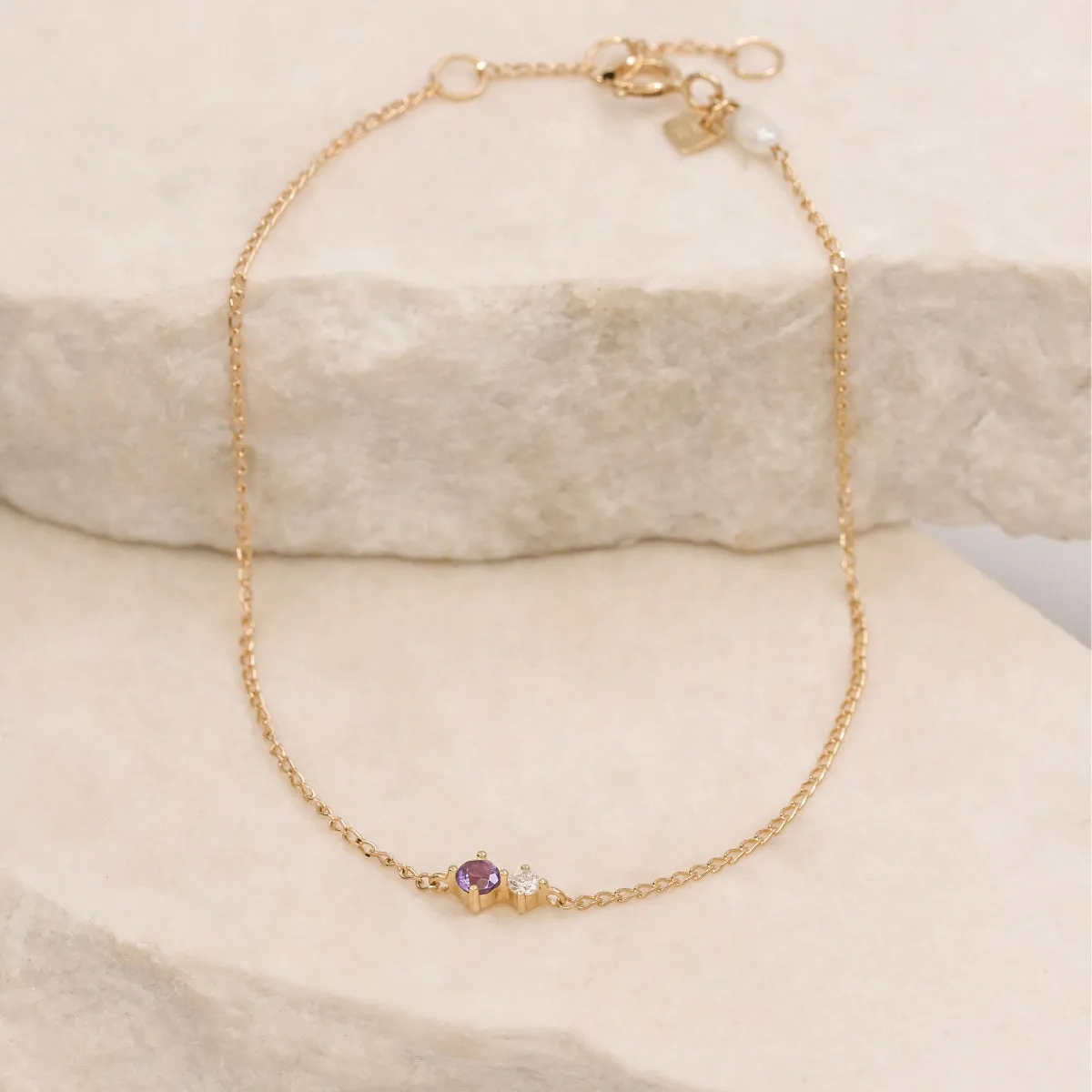 By Charlotte 14k Gold February Amethyst Birthstone Bracelet