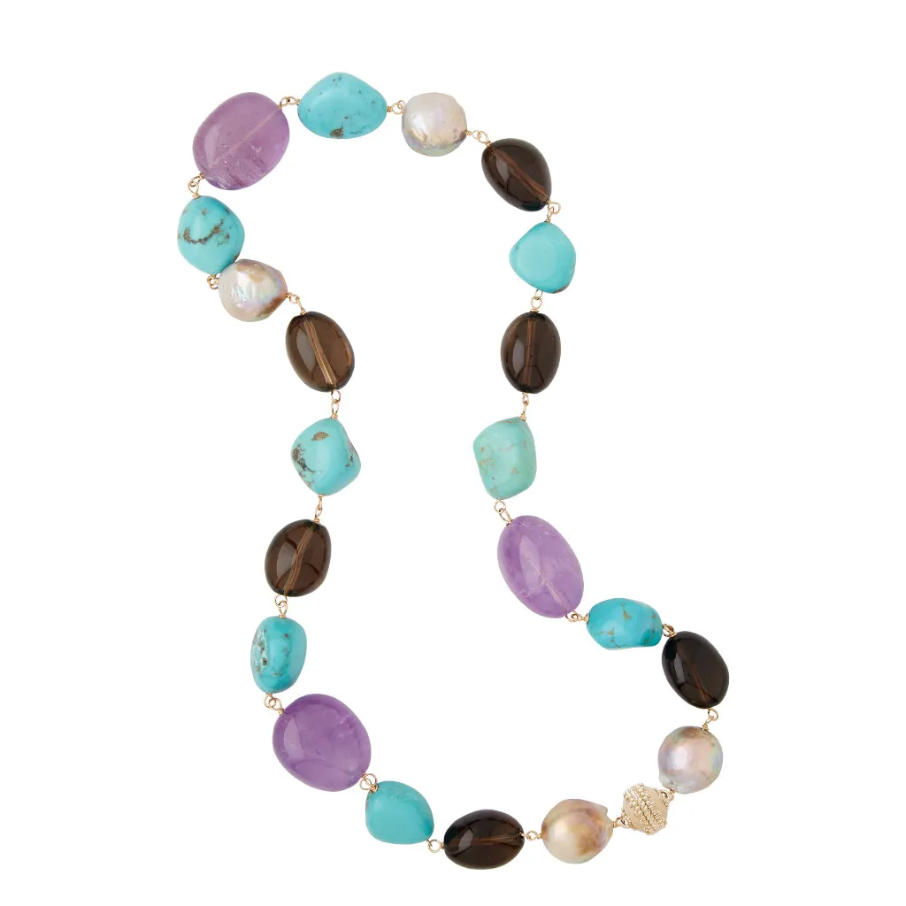 Caspian Amethyst, Smokey Quartz, and Turquoise Necklace