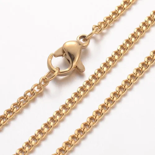 Chain Necklace, 304 Stainless Steel, Curb Chain, With Lobster Clasp, Golden, 60cm