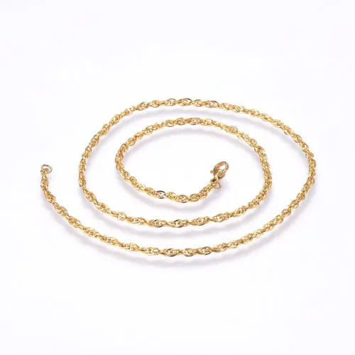 Chain Necklace, 304 Stainless Steel, Rope Chain Necklace, With Lobster Claw Clasp, Golden, 50cm