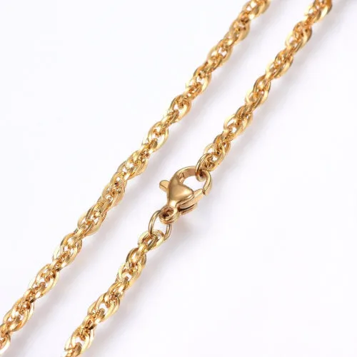 Chain Necklace, 304 Stainless Steel, Rope Chain Necklace, With Lobster Claw Clasp, Golden, 50cm