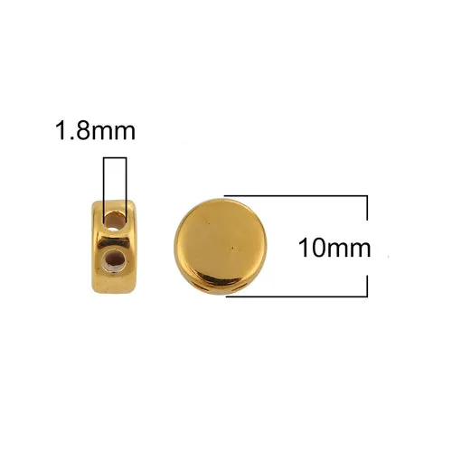 Clasp Beads, Brass, Adjustable Slider Clasp, Round, With Silicone Center, Gold Plated, 10mm