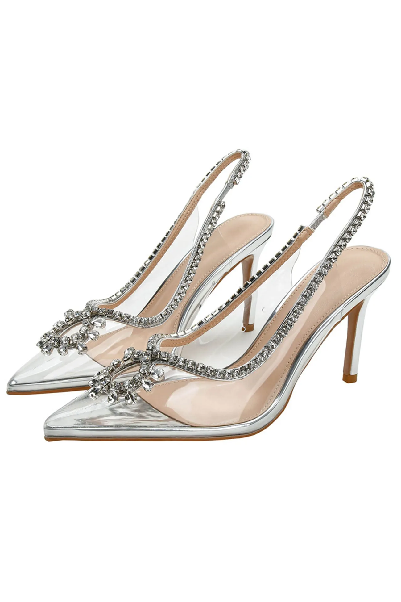 Clear Rhinestone Hollow Pointed Toe High Heels