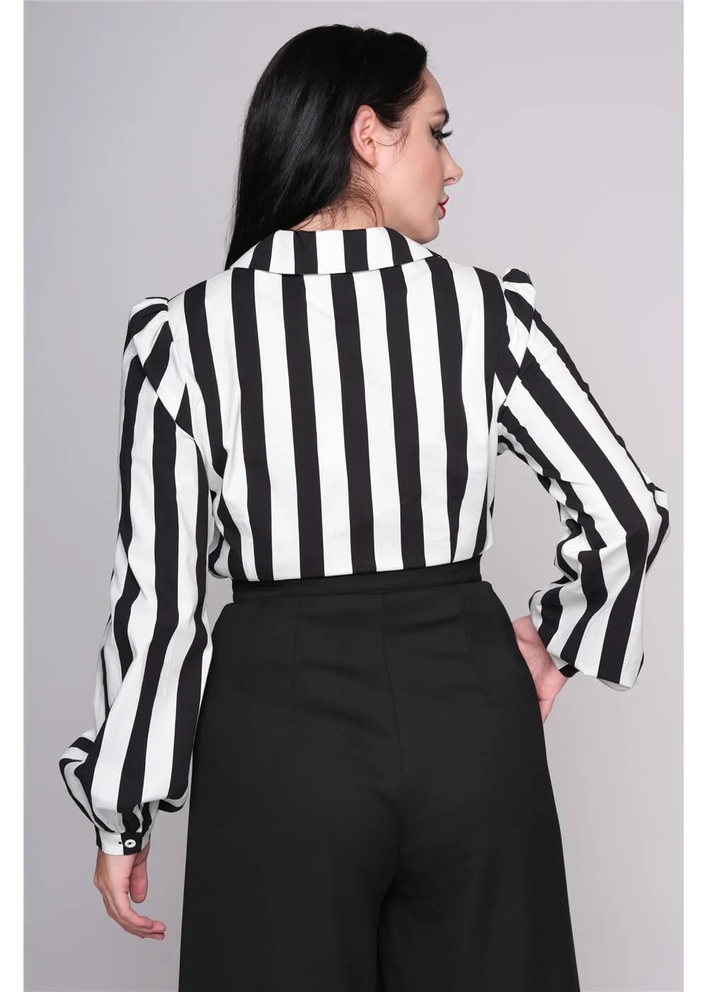 Collectif Jerry Striped 40's Blouse Black White