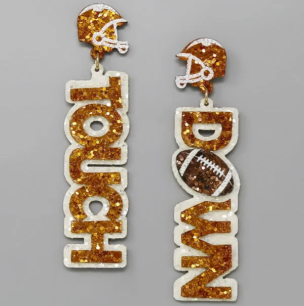 College Football Touchdown Glitter Drop Earrings