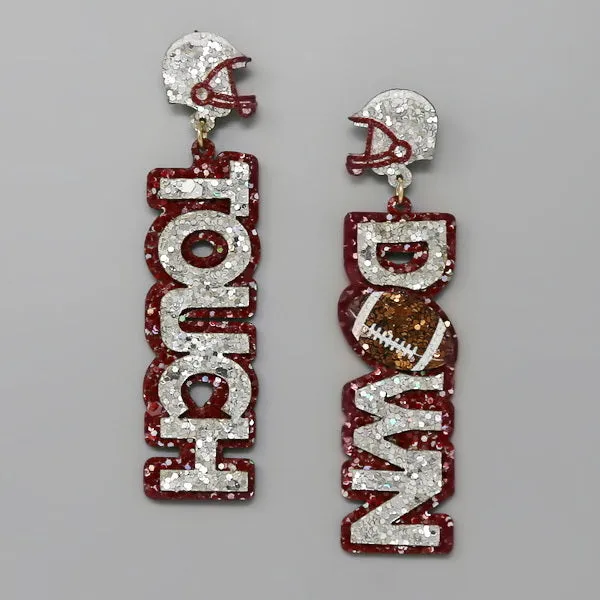 College Football Touchdown Glitter Drop Earrings