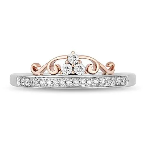 Enchanted Disney Fine Jewelry 10K White and Rose Gold With 1/6Cttw Diamond Majestic Princess Tiara Ring