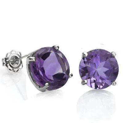 EXQUISITE 0.9 CARAT TW (2 PCS) AMETHYST 10K SOLID WHITE GOLD EARRINGS