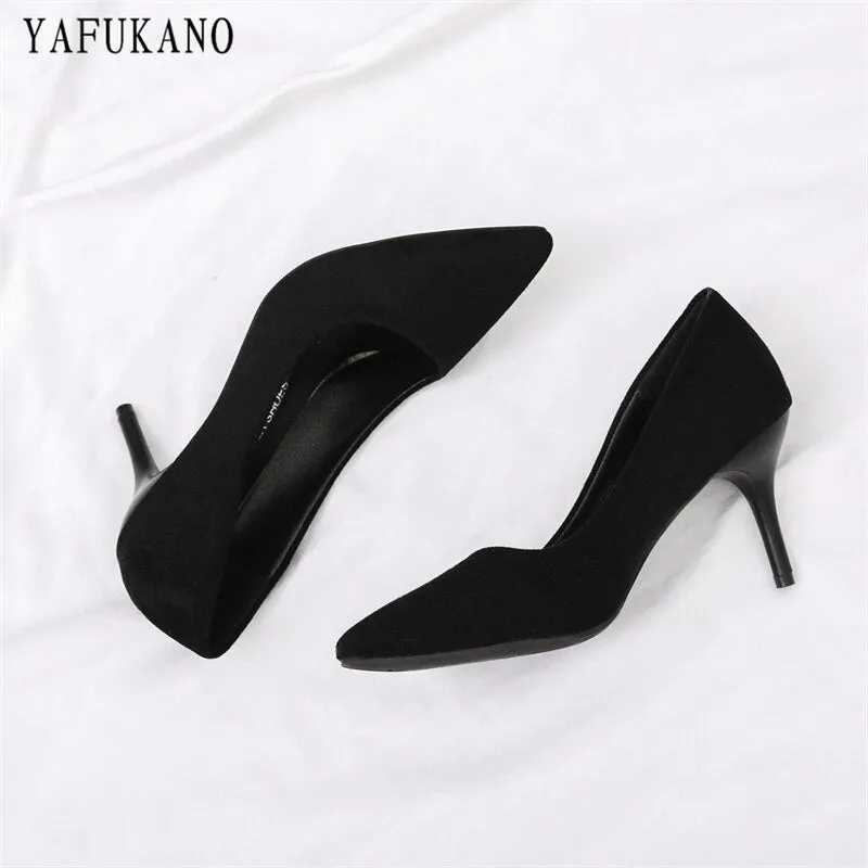 Fashion Point Toe Solid Flock Stiletto High Heels  Elegant Ladies Office Work Shoes