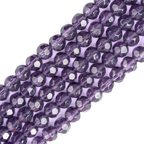 Glass Beads, Round, Faceted, Amethyst, 8mm