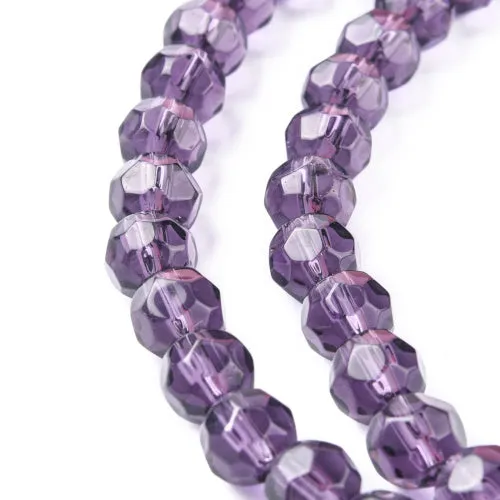 Glass Beads, Round, Faceted, Amethyst, 8mm