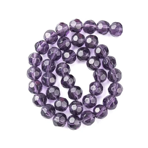 Glass Beads, Round, Faceted, Amethyst, 8mm