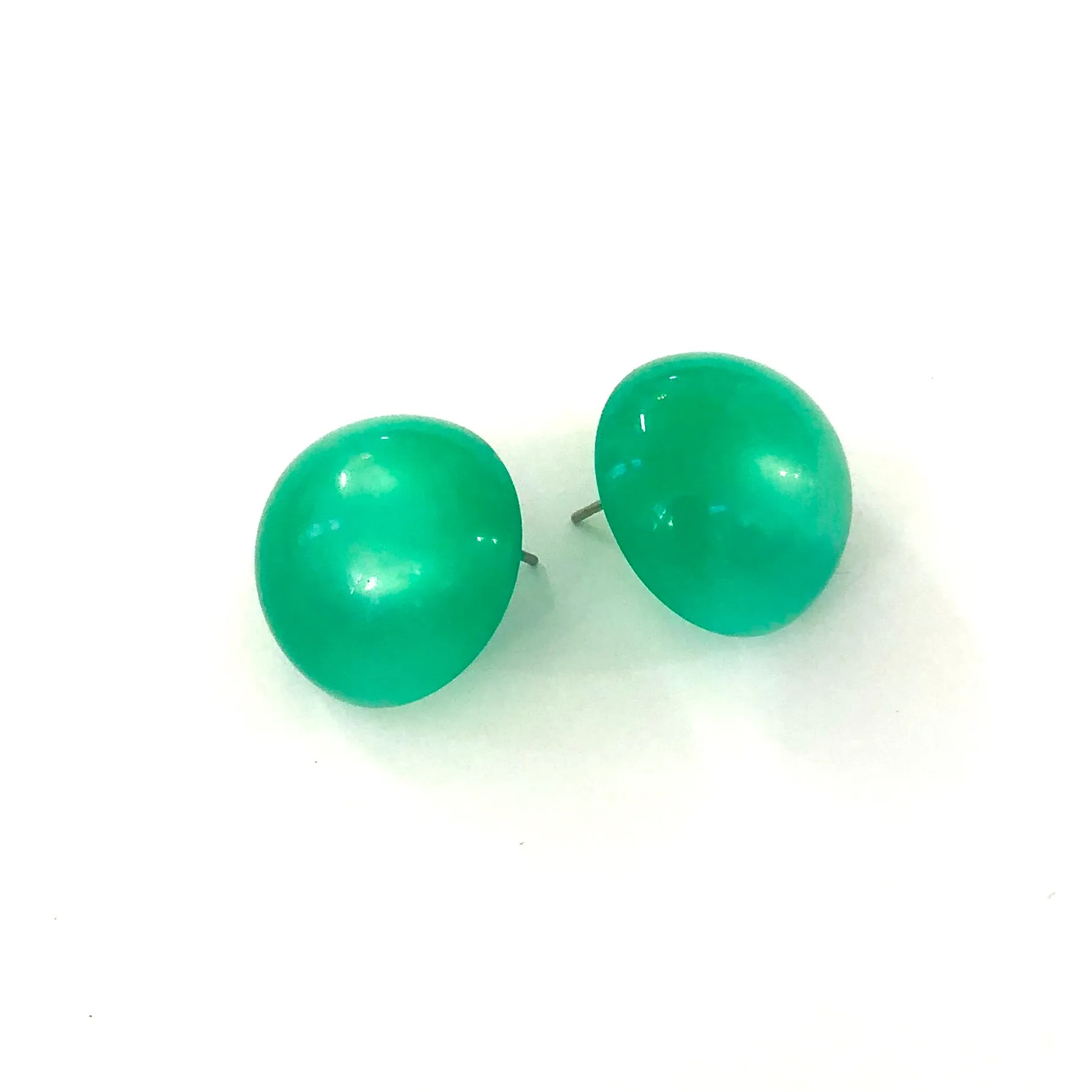 Green Moonglow Retro Button Stud Earrings