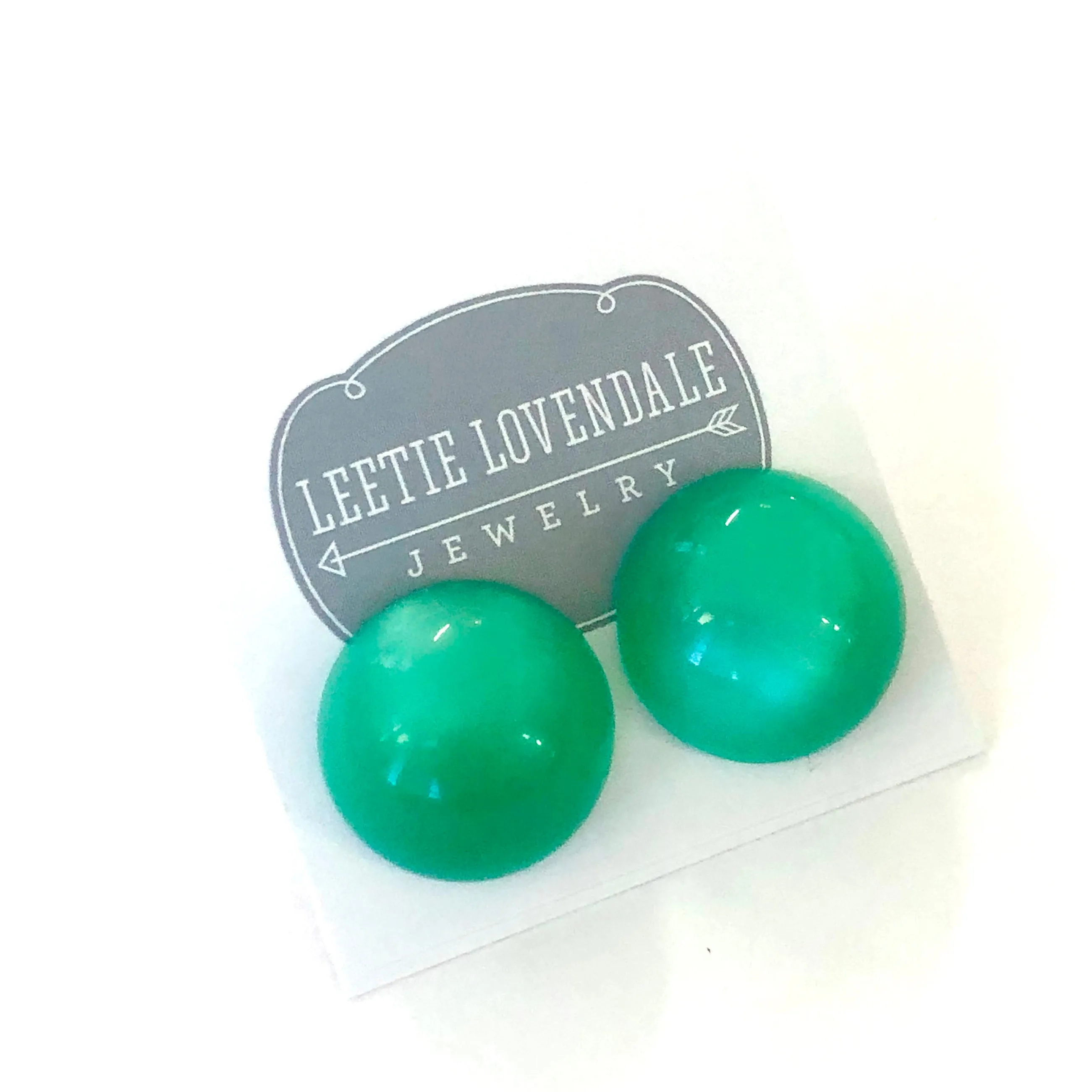 Green Moonglow Retro Button Stud Earrings