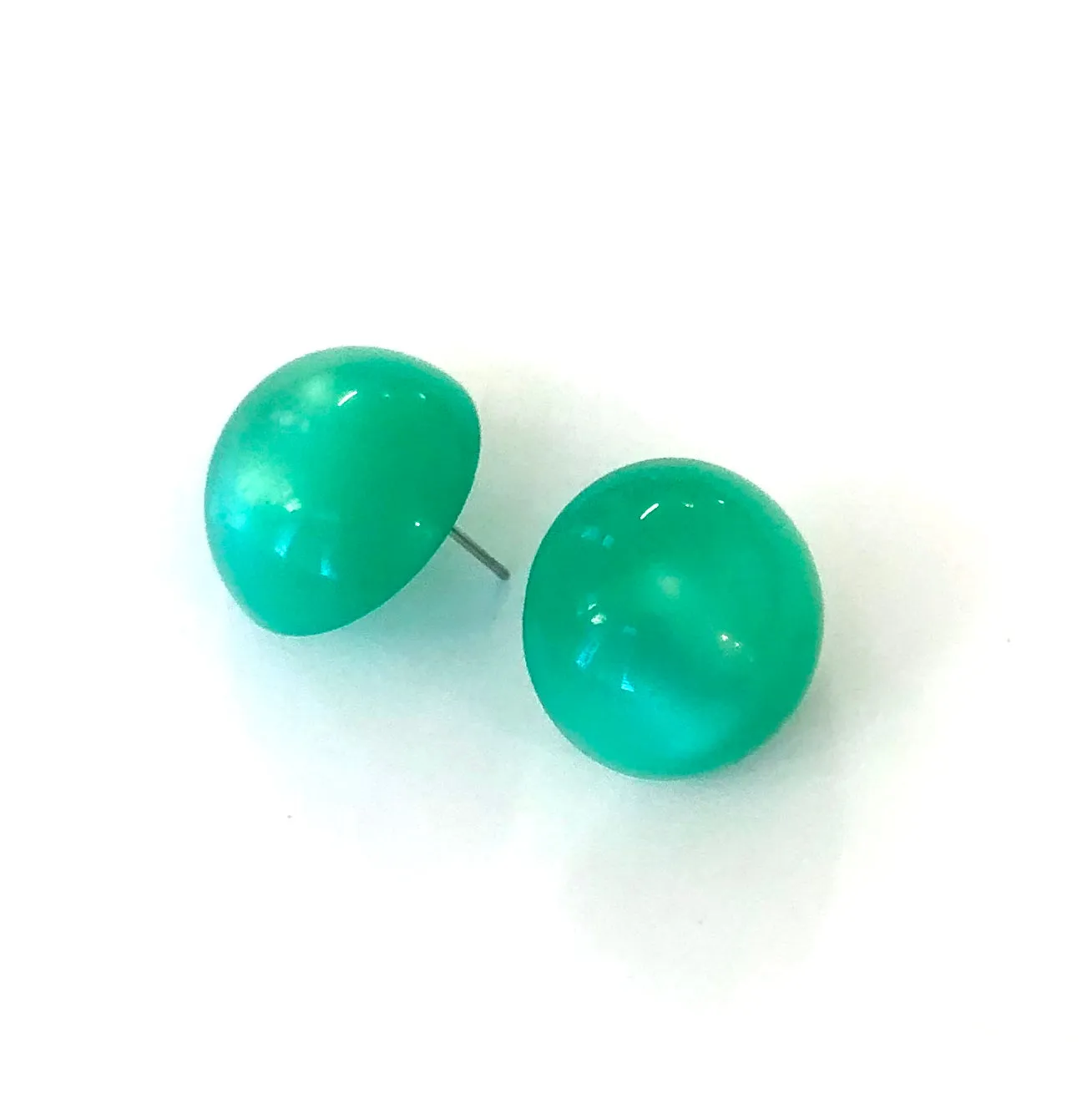 Green Moonglow Retro Button Stud Earrings