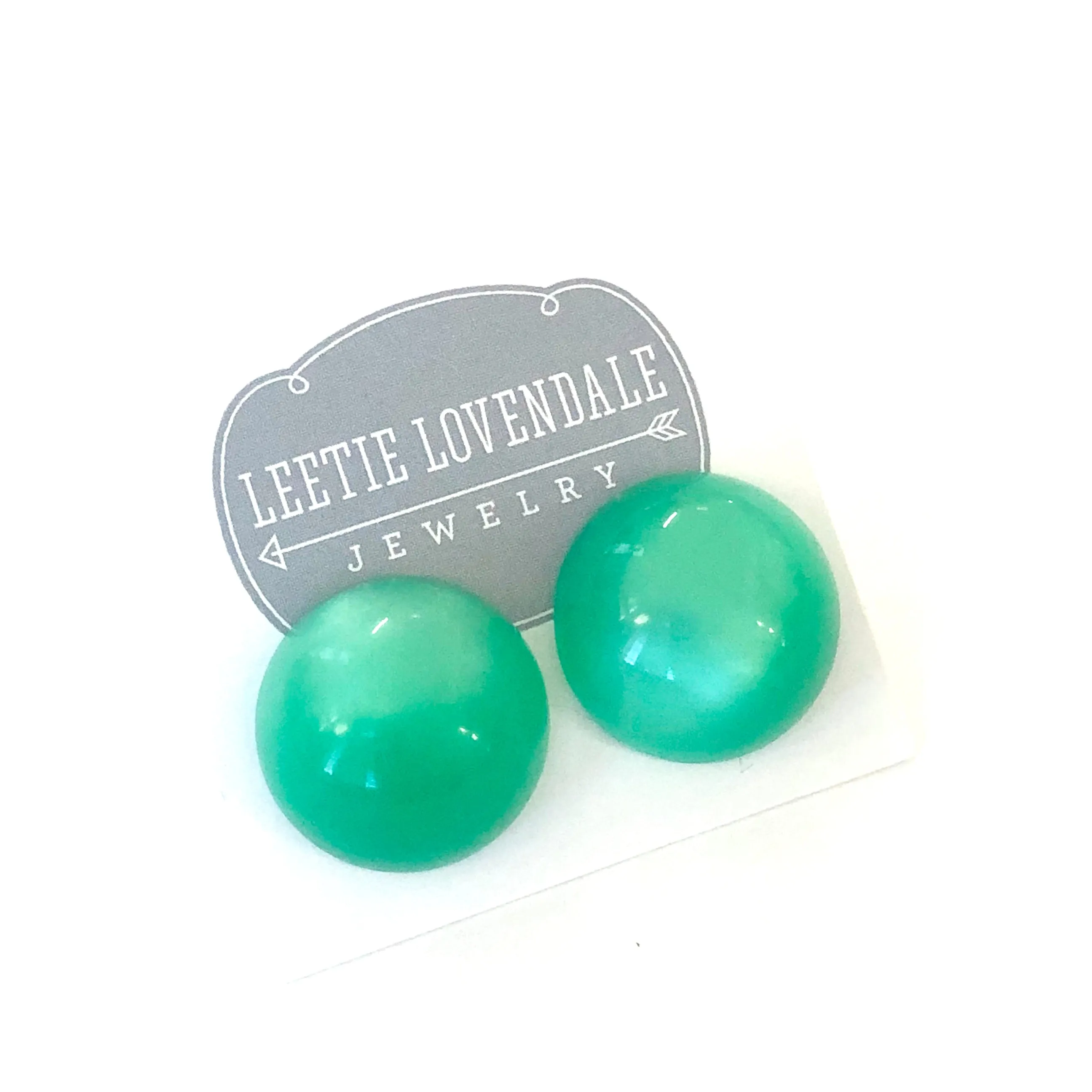 Green Moonglow Retro Button Stud Earrings