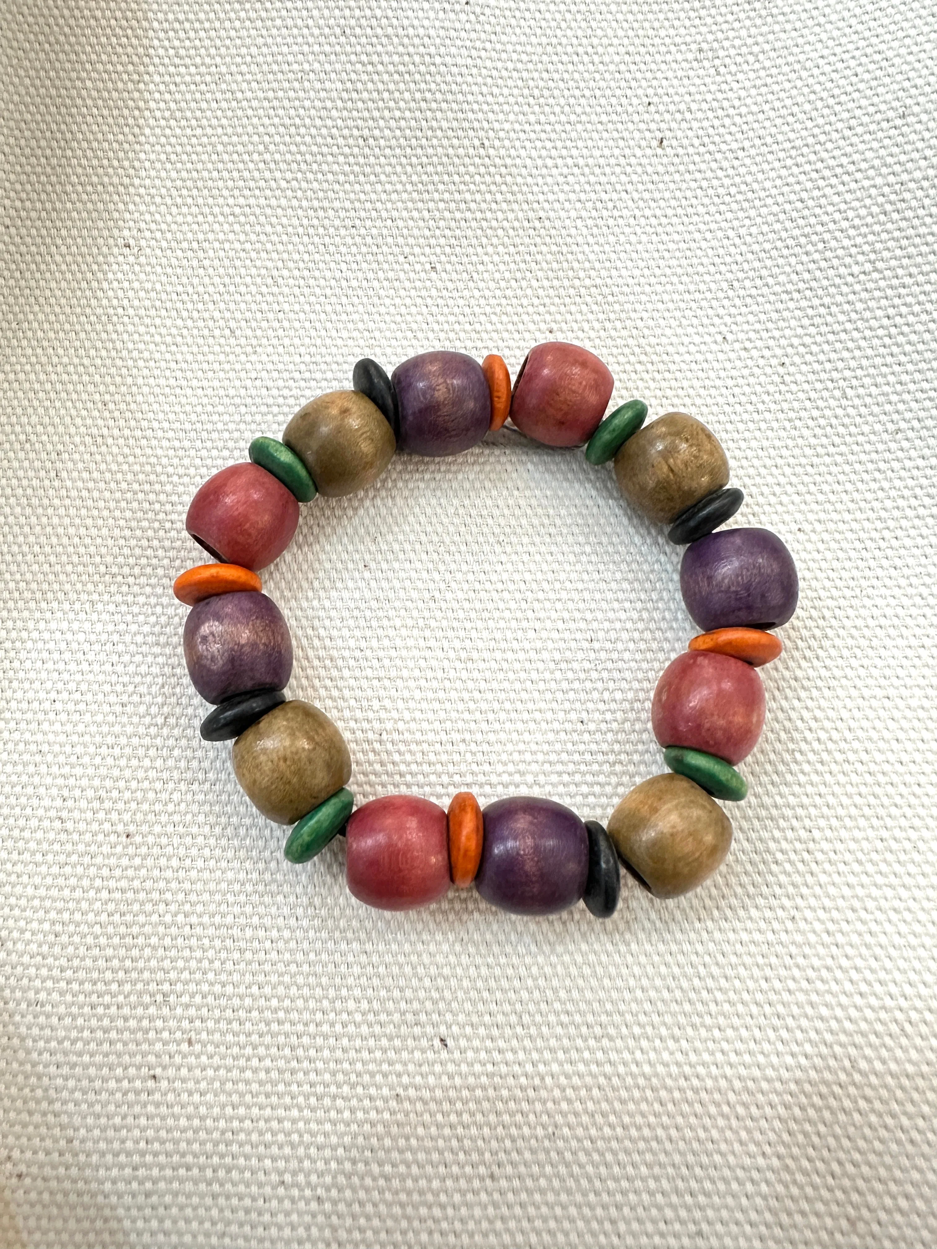 Handcrafted Colorful Wood Mixed Beaded Stretch Bracelet