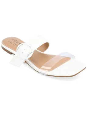 JOURNEE COLLECTION Womens White Mixed Media Adjustable Buckle Padded Jeysha Square Toe Slip On Slide Sandals Shoes M