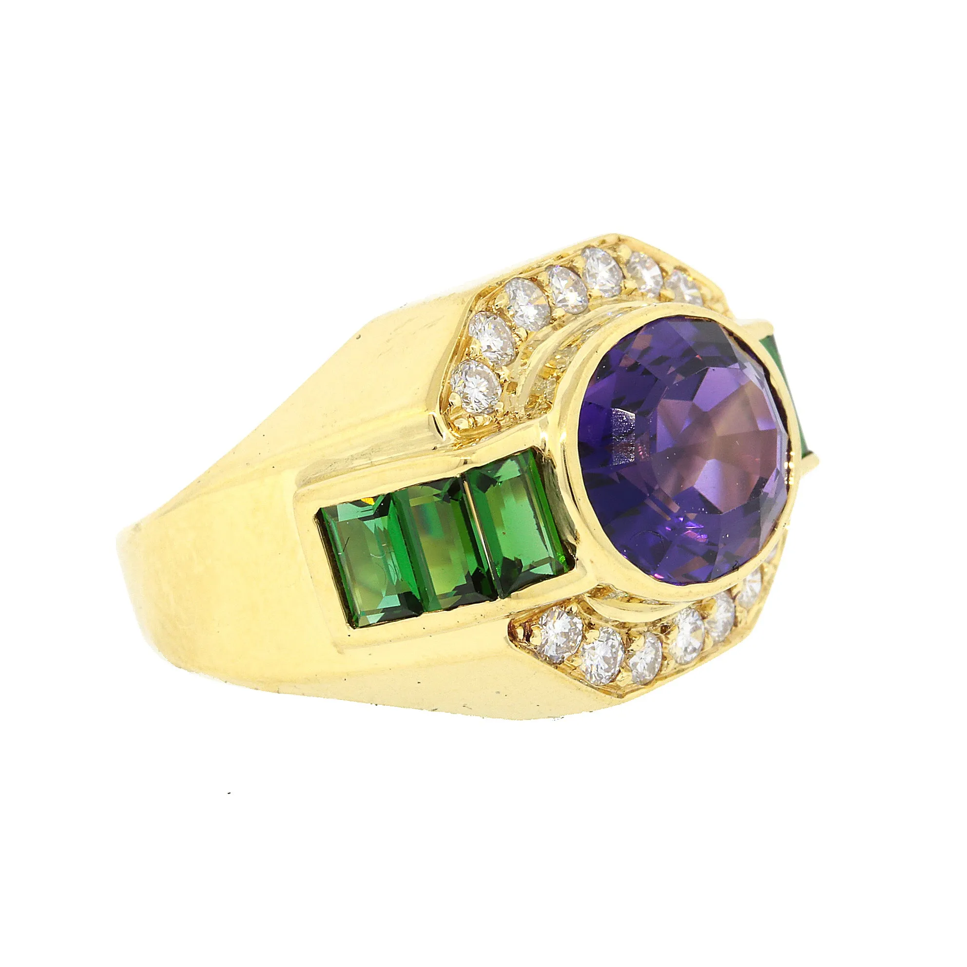 Lagos Amethyst, Tourmaline & Diamond Ring in 18k Gold