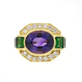 Lagos Amethyst, Tourmaline & Diamond Ring in 18k Gold