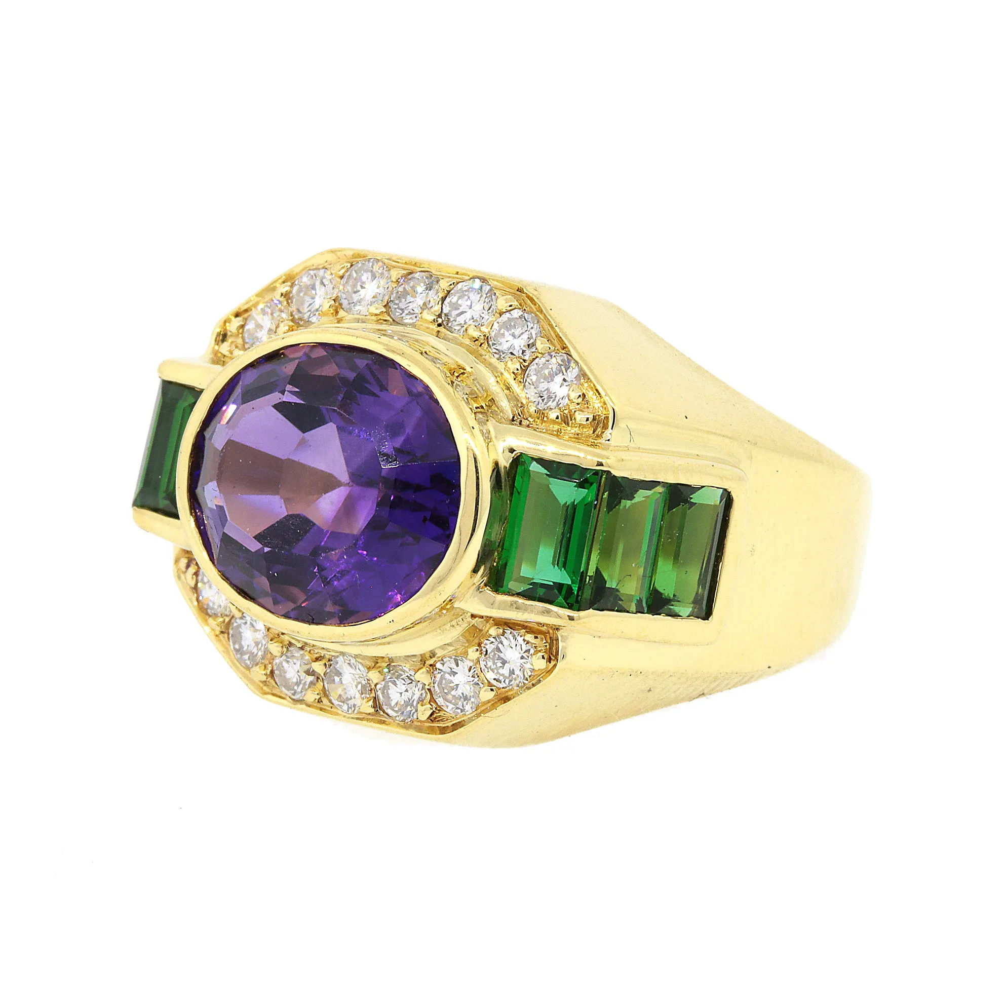 Lagos Amethyst, Tourmaline & Diamond Ring in 18k Gold