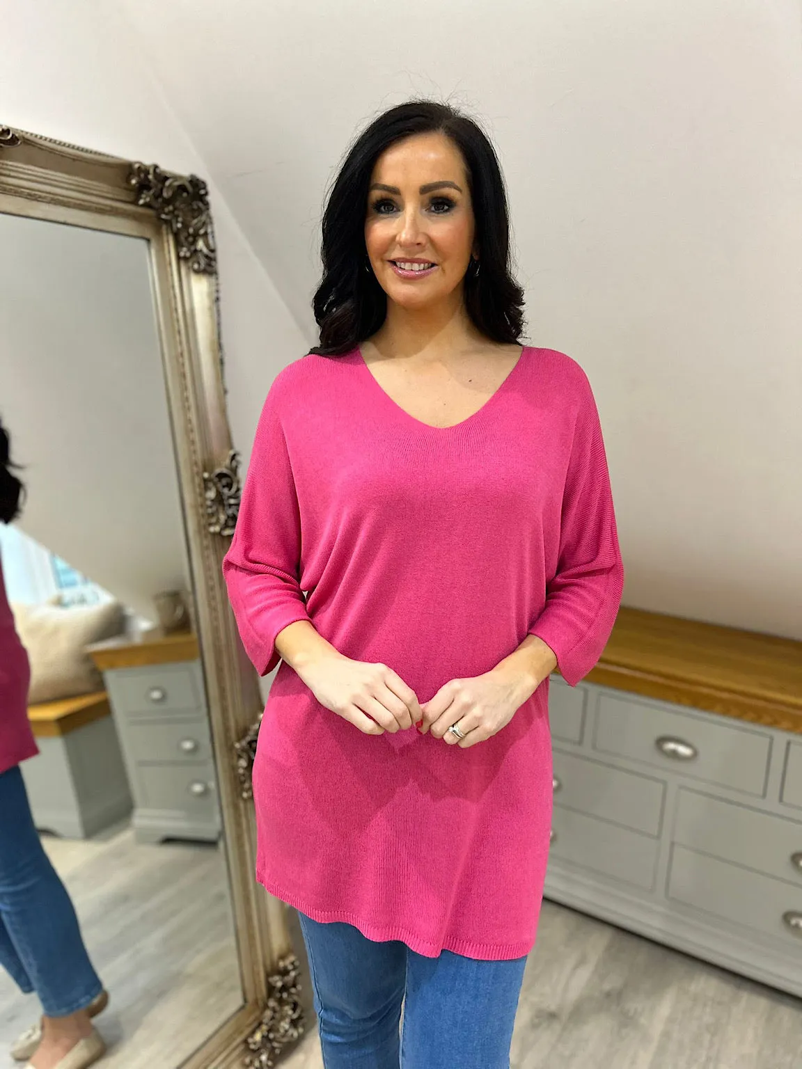 Lipstick Pink Lightweight V Neck Tunic Suzie