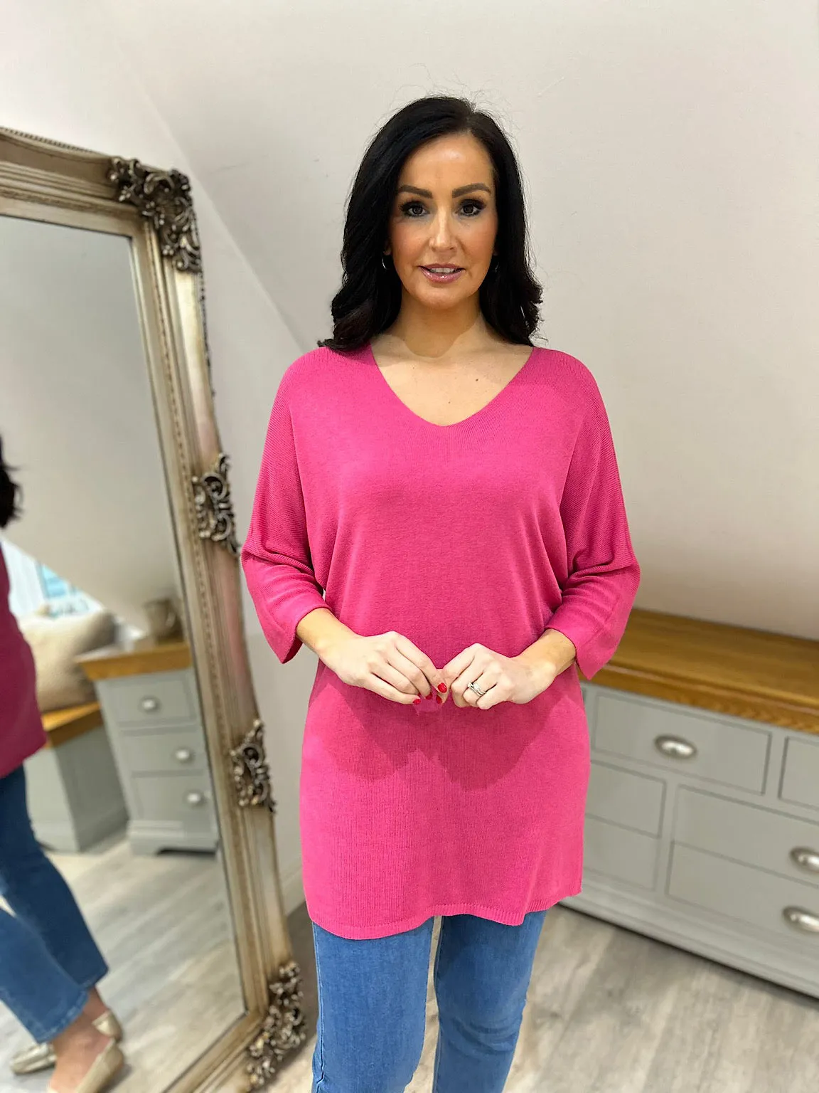 Lipstick Pink Lightweight V Neck Tunic Suzie