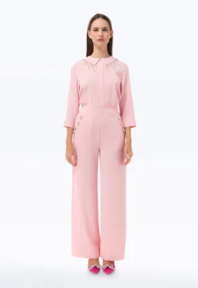 Long Solid Trouser With Button Detail